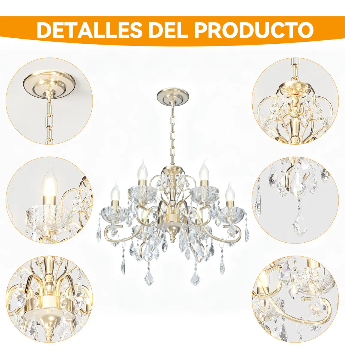 Dopwii® Lámpara Colgante Cristal Vintage Elegant 5 Luz Para