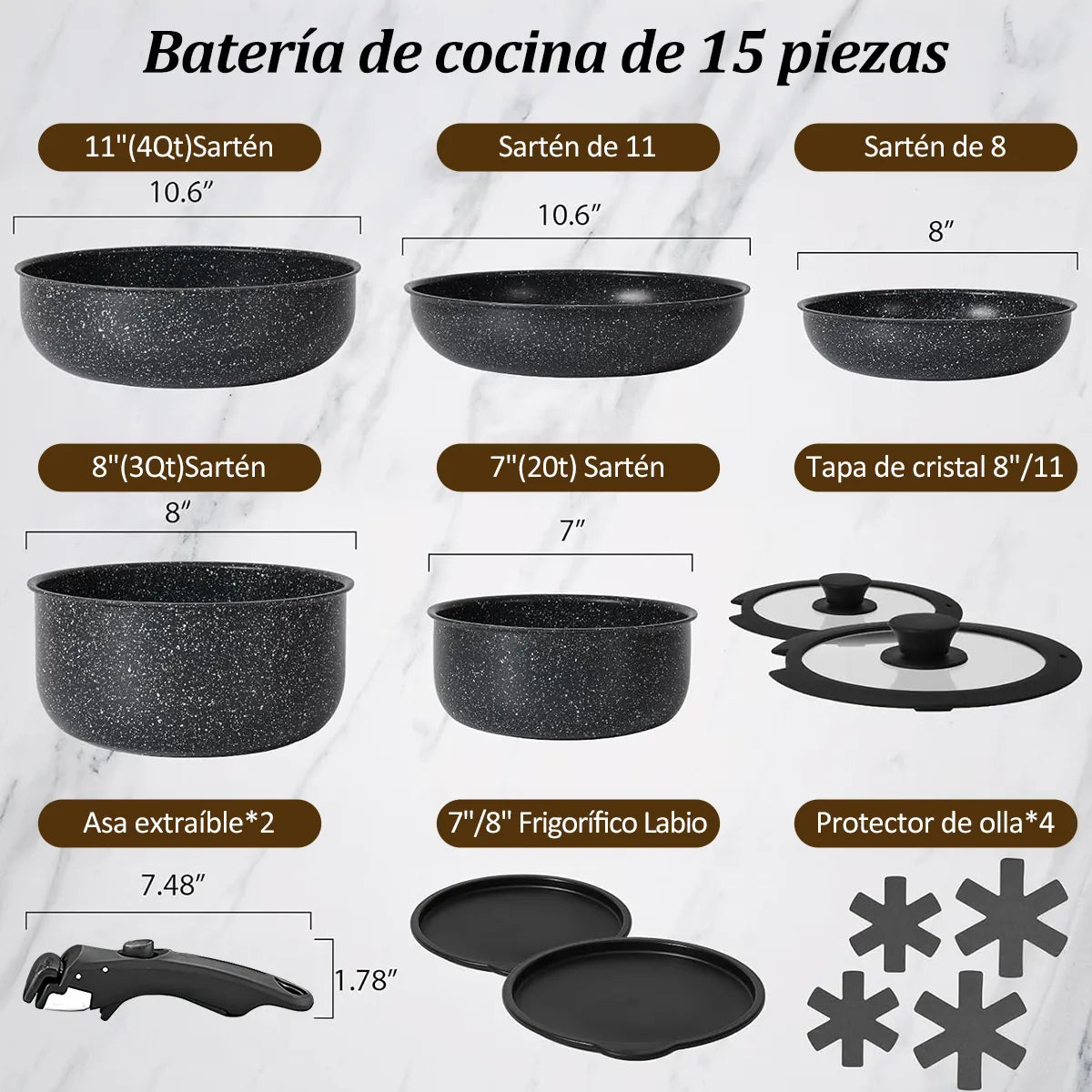 Batería De Cocina 15pcs Juegos De Sartenes Baterias Cocina