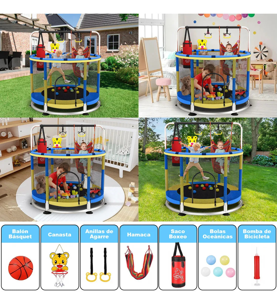 Trampolín para niños juegos al aire libre engrosado ring base apto de 2 a 12 años 2-3 niños a la vez 1.4 m diametro Welikera