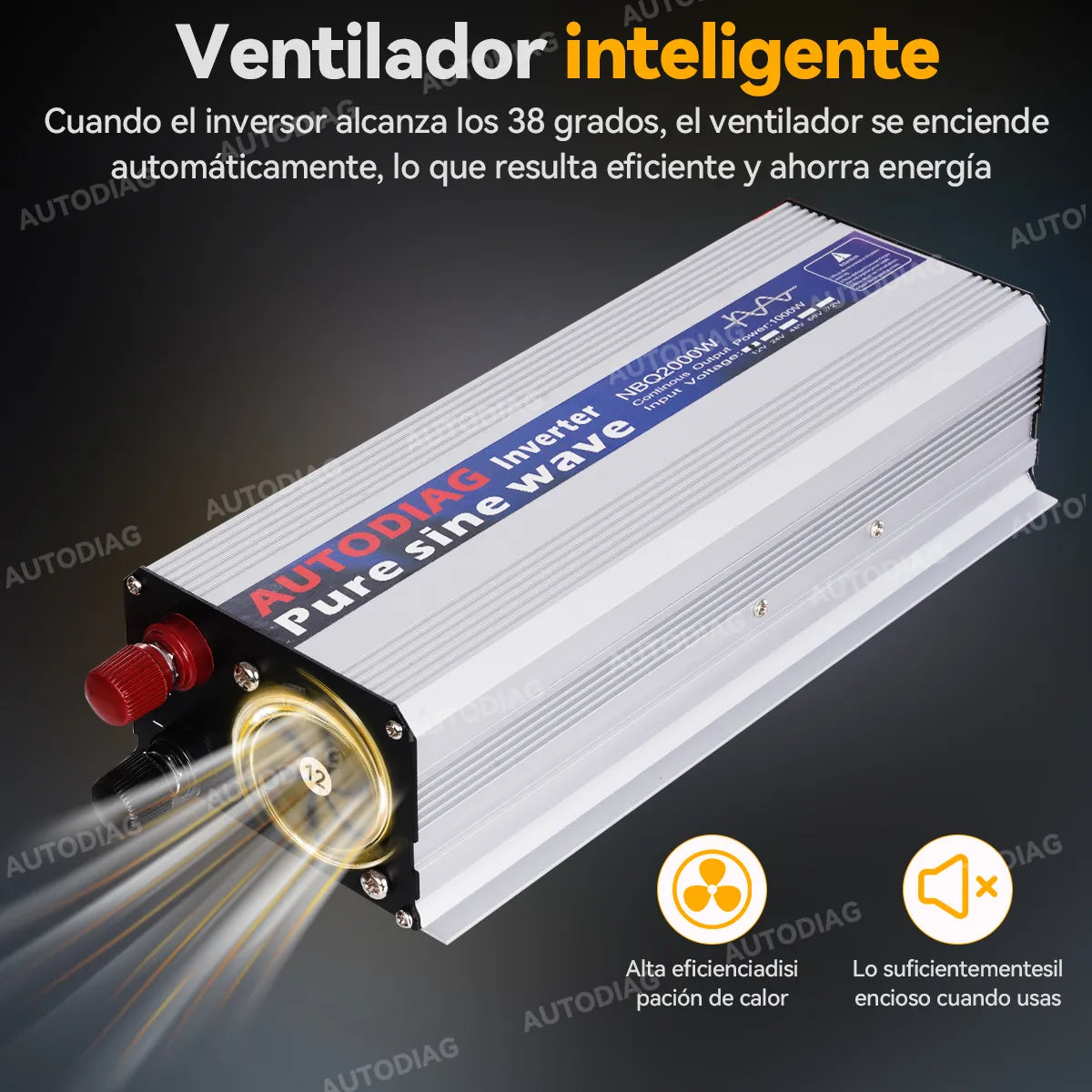 Autodiag Inversor De Onda Sinusoidal Pura Pure Power 2000w, múltiples protecciones, puertos AC pantalla digital, ideal para refrigeradores, computadoras y uso en casa o viajes
