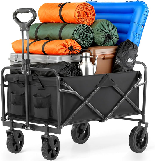 Collapsible Folding Wagon, Outdoor Utility Wagon, Adjustable Beach Wagon Cart with All-Terrain Big Wheels, Shopping Cart for Camping, Sports, Beach & Shopping