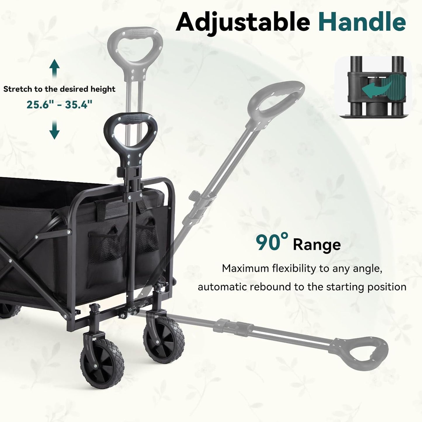 Collapsible Folding Wagon, Outdoor Utility Wagon, Adjustable Beach Wagon Cart with All-Terrain Big Wheels, Shopping Cart for Camping, Sports, Beach & Shopping