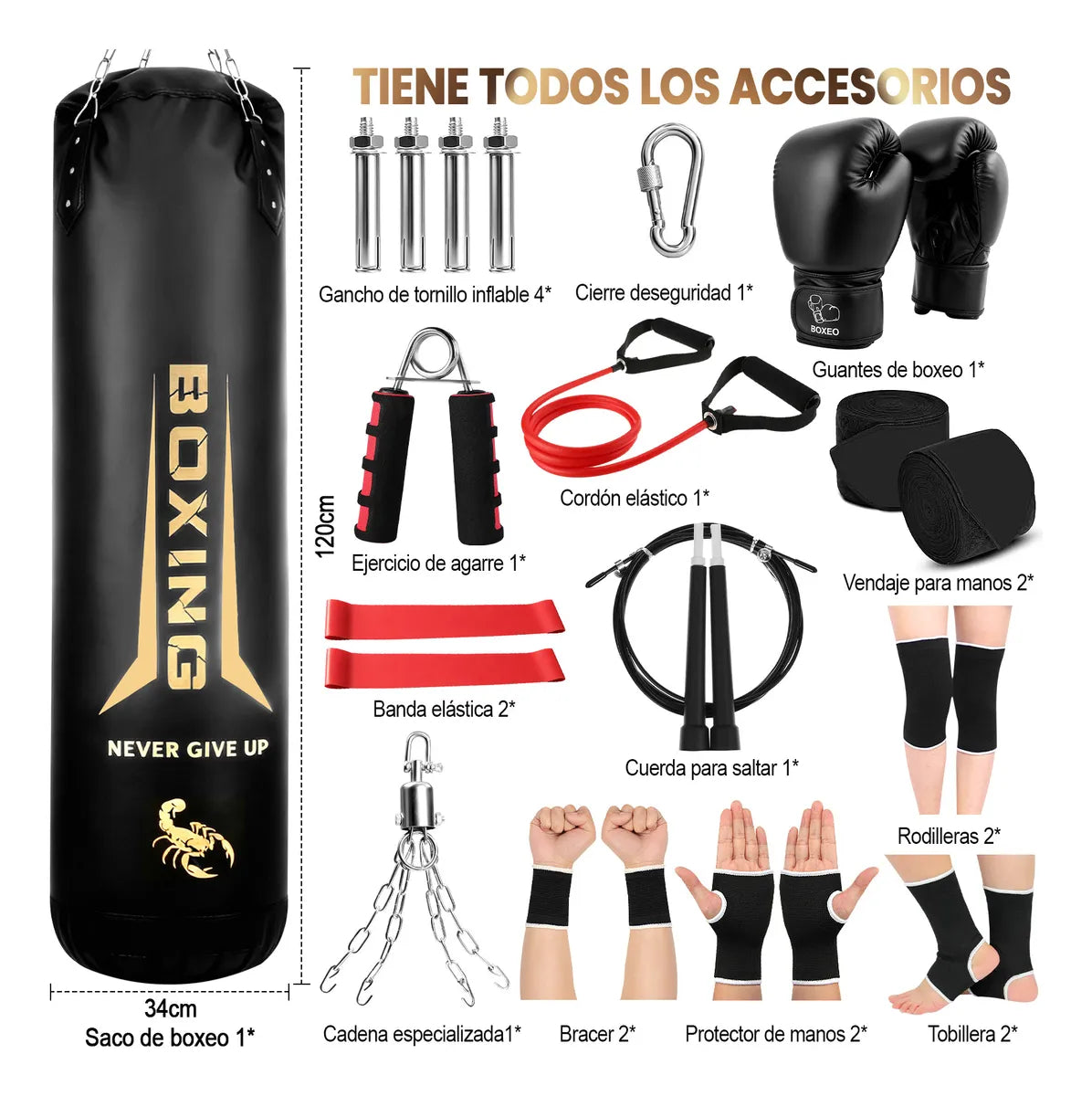 Rowide® Set De Sacos Arena Profesionales Con Guantes Negros