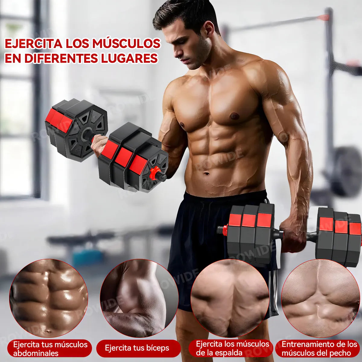 Rowide® Mancuernas Octogonales Pesas Barra Recta Ejercicio Kit Ajustables 20kg,Set De Mancuernas Ajustables Pesas Alta Calidad 20kg Gym,Juego de Mancuernas Barra Recta Ejercicio Kit Ajustables