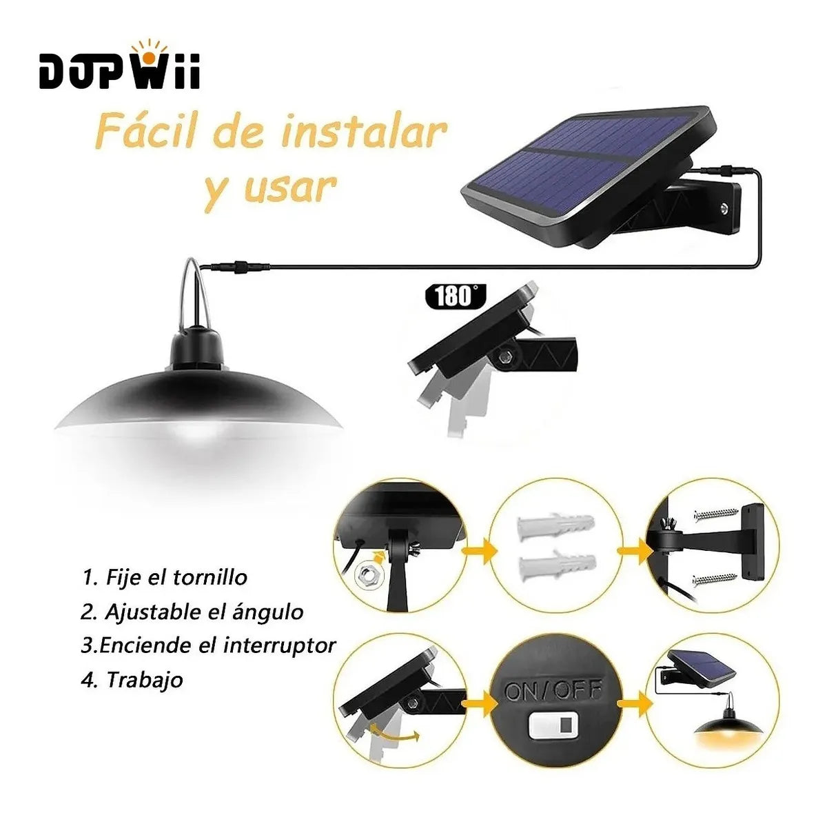 Dopwii® Lámpara Solar Recargable Exterior Con 3 Luces Led