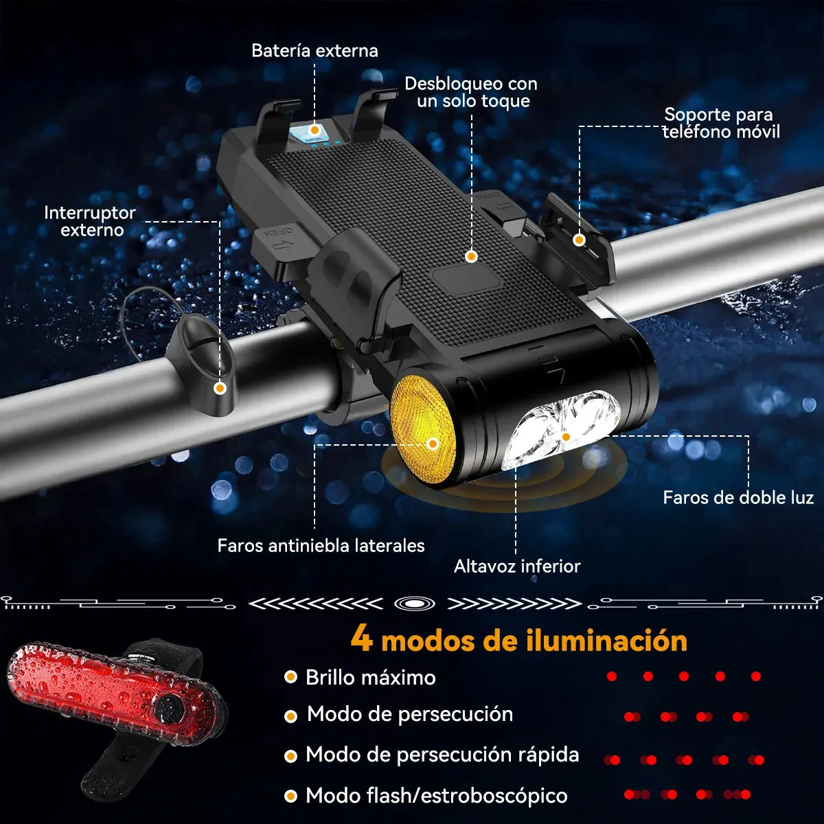Rowide®luz Bicicleta Recargable Con Accesorios De Bicicletas