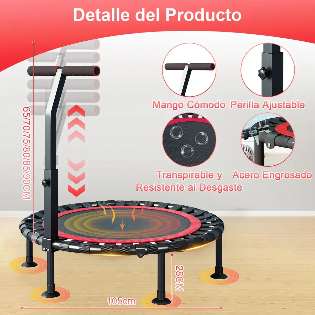 Rowide®trampolín Fitness Brincolín Ejercicio Mango Ajustable