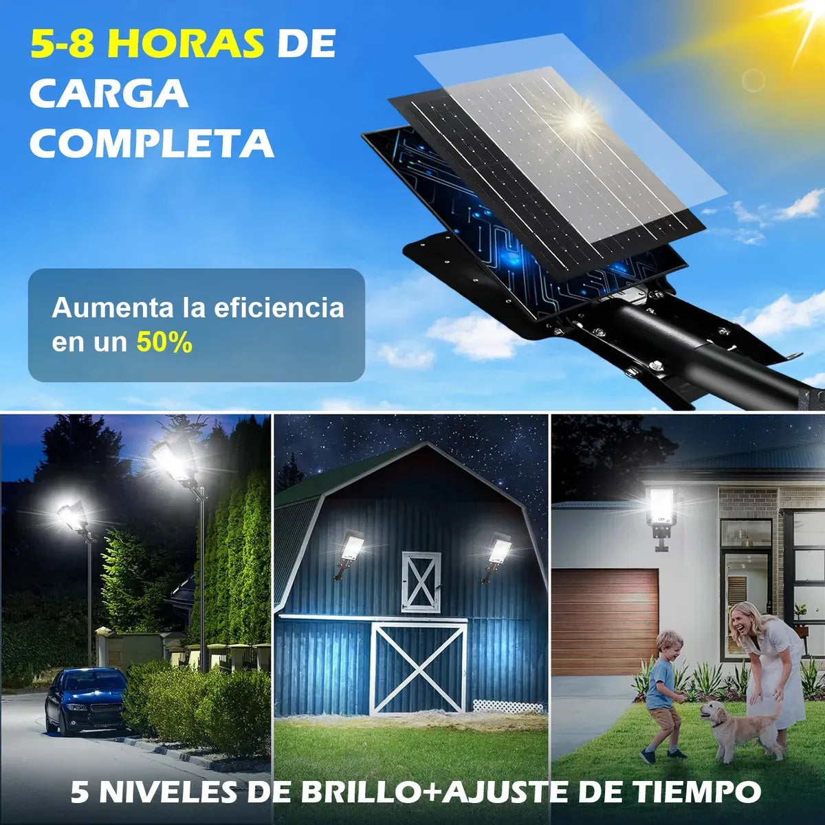Lámpara Solar LED Exterior 10000LM IP65 Dopwii con Control Remoto 6500K Blanco