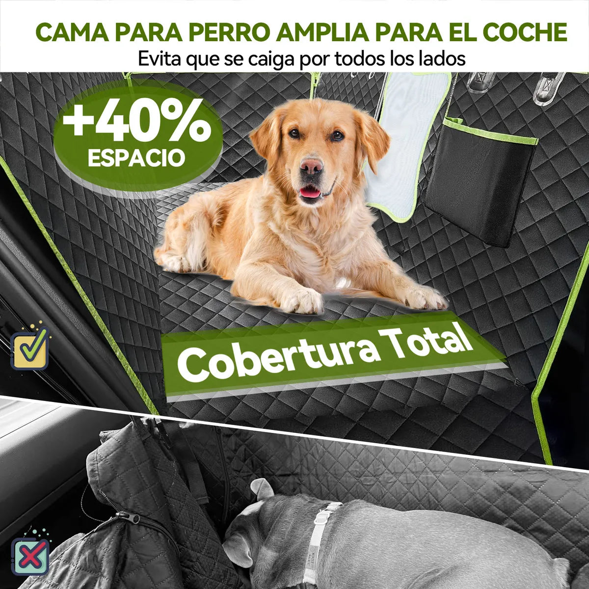 Lokooy Protector Cubre Asientos para Mascotas Negro y Nerde, Cubre Asientos para Perros, Fundas para Autos