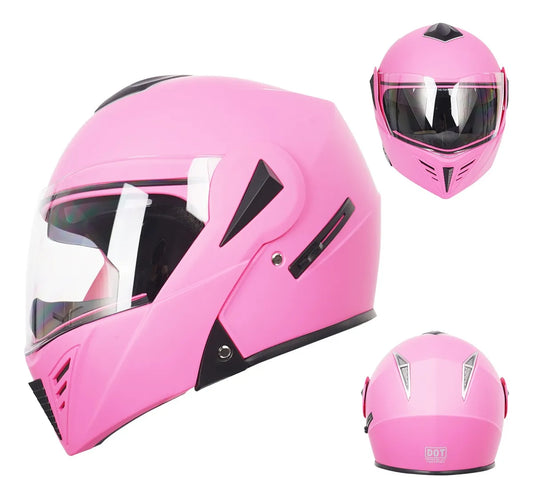 Casco Abatible Certificado Dot Para Moto De Rosa Doble Lente