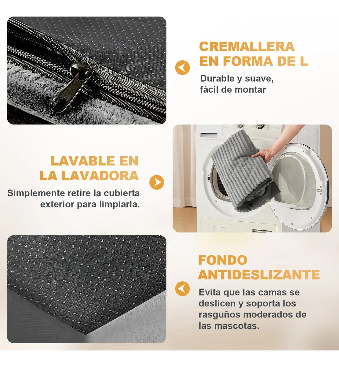 Cama Almohadón Perro Grande LOKOOY Ortopédica Impermeable Lavable Antideslizante Gris