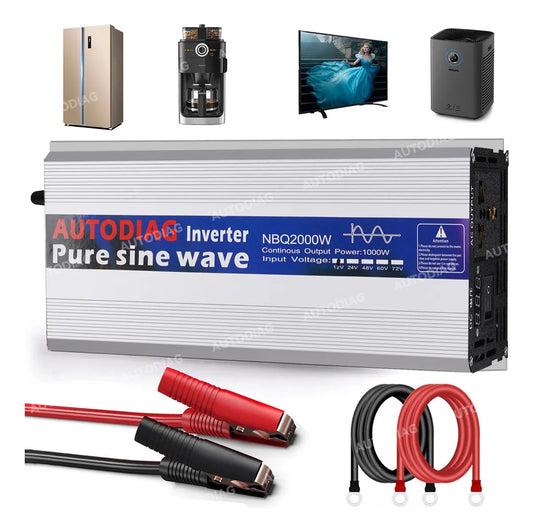 Autodiag Inversor De Onda Sinusoidal Pura Pure Power 2000w, múltiples protecciones, puertos AC pantalla digital, ideal para refrigeradores, computadoras y uso en casa o viajes