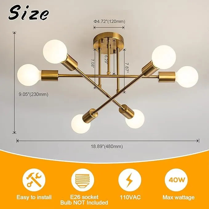 Dopwii® Lámpara De Techo Moderna De 6 Luces Oro E26