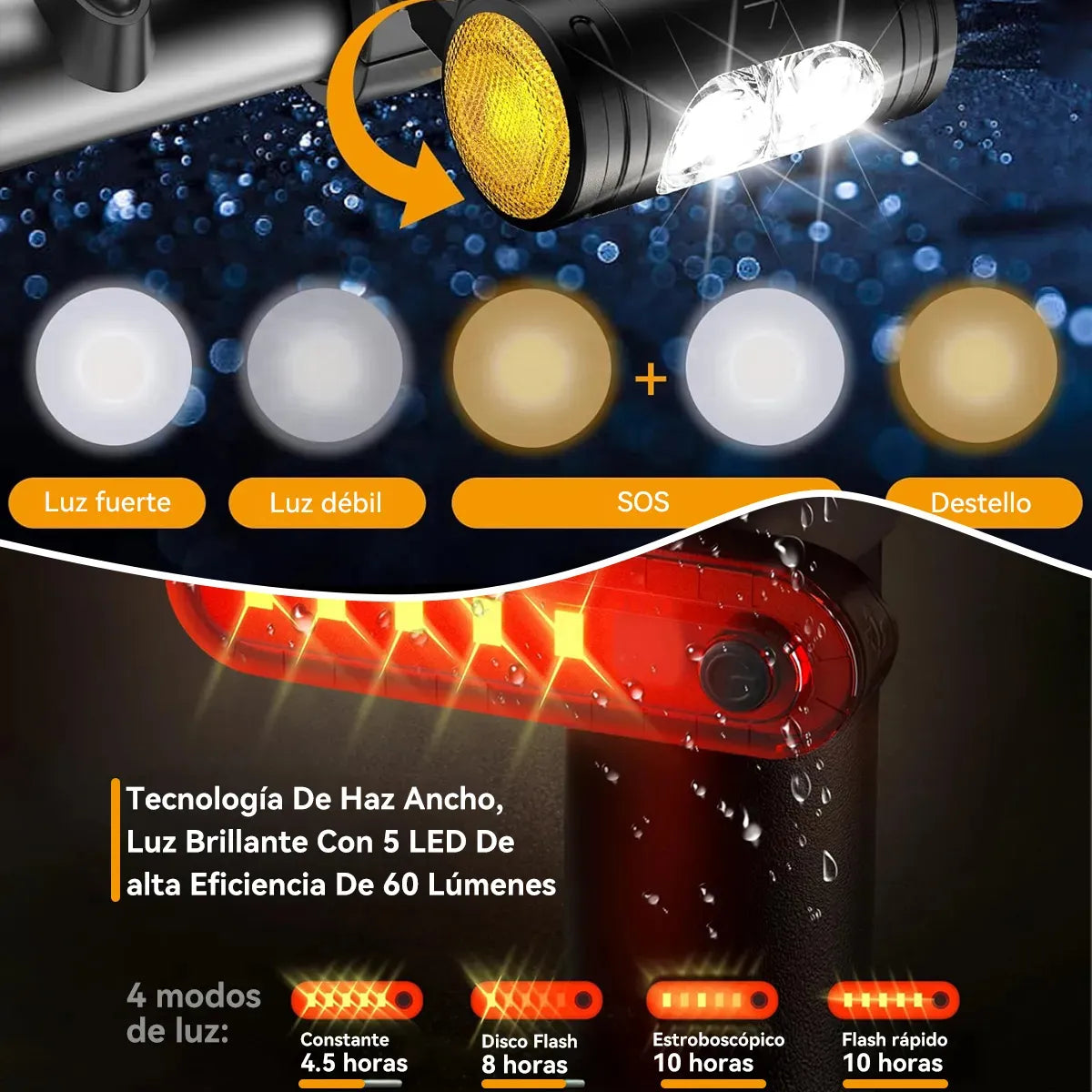 Rowide®luz Bicicleta Recargable Con Accesorios De Bicicletas