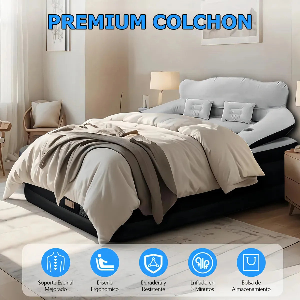 Rowide®colchon Inflable Queen Con Bomba Electrica Almohadas