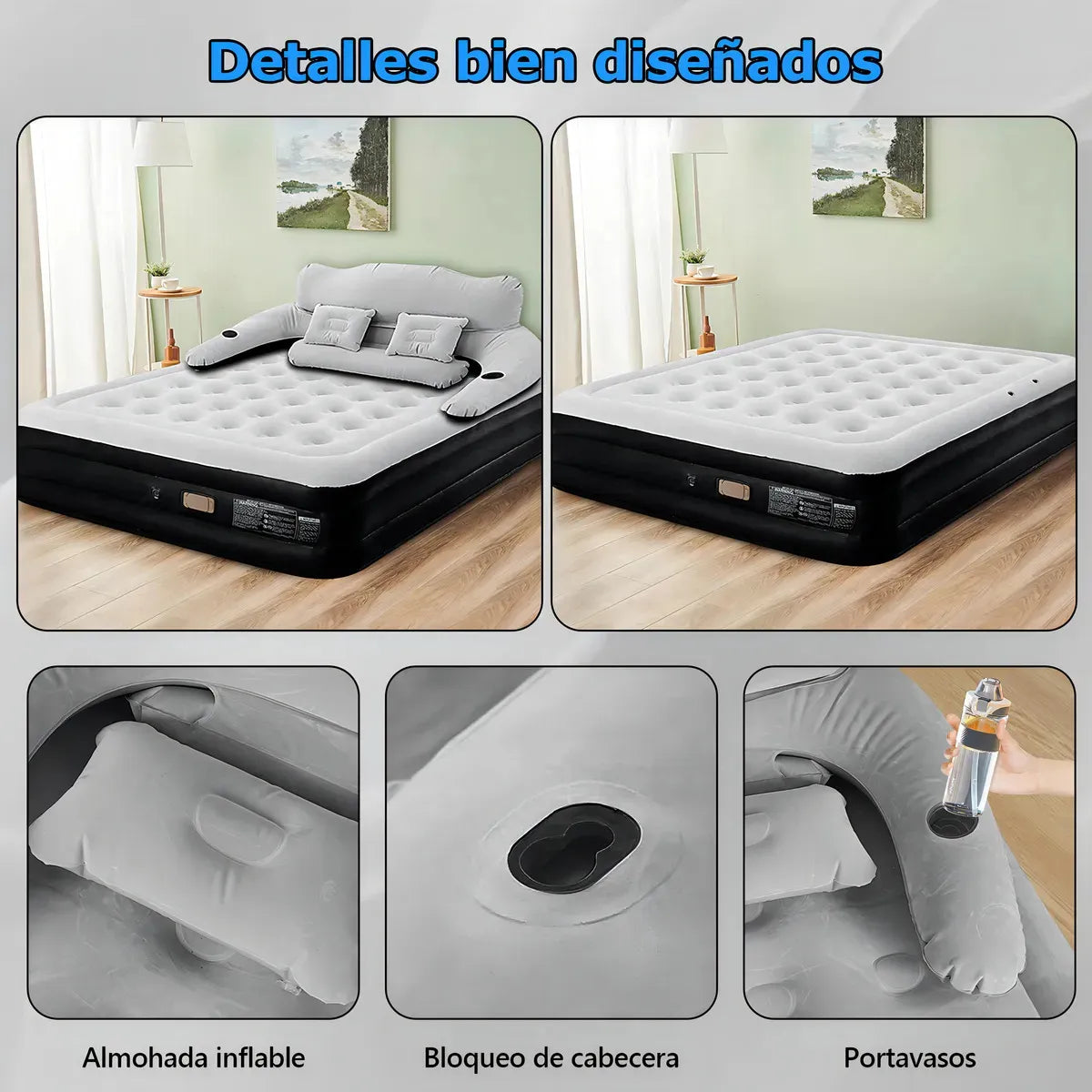 Rowide®colchon Inflable Queen Con Bomba Electrica Almohadas