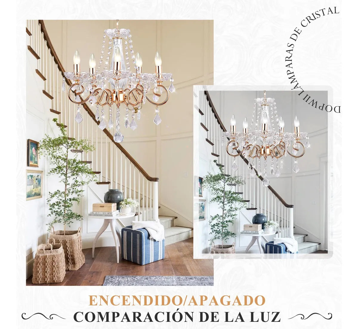 Dopwii Lámpara Colgante De Cristal  Lujoso  Para Sala 5 Luz