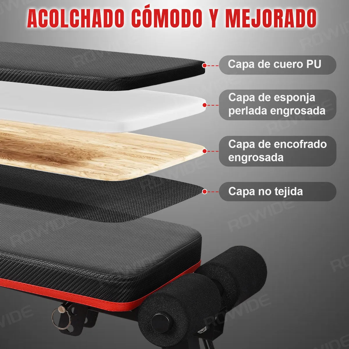 ROWIDE® Banco Pesas Multiposiciones Gym Ejercicio Ajustable Plegable,Banco para Ejercicio Gym Multiposiciones Carga 250 kg Casa Puede Ejercitar los Músculos del Pecho Hombros Brazos y piernas Gimnasio