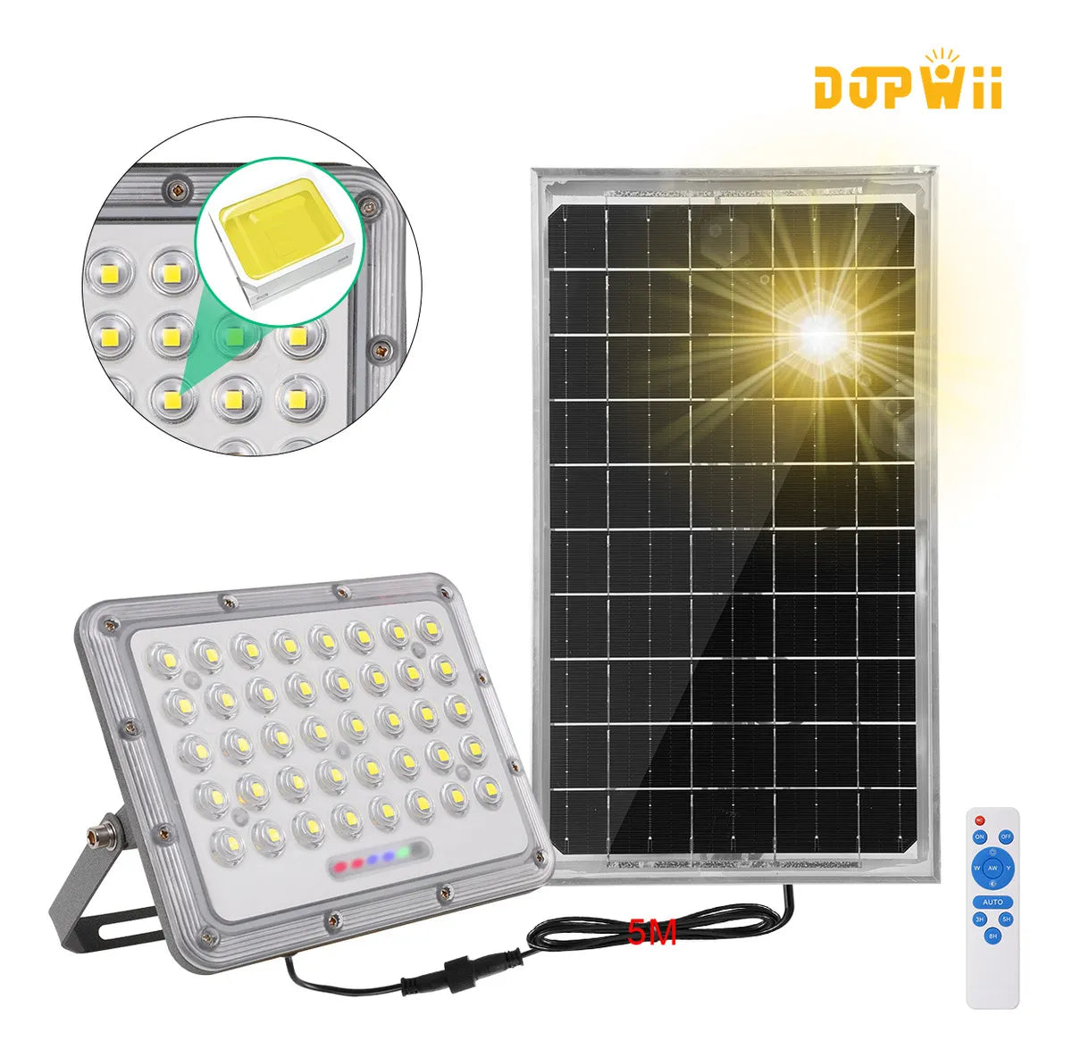 Reflector Solar Exterior Dopwii 800W LED IP67 Blanco Frío Control Remoto