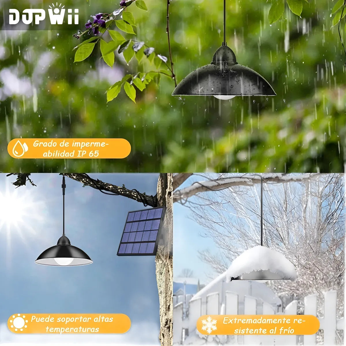 Dopwii® Lámpara Solar Recargable Exterior Con 3 Luces Led