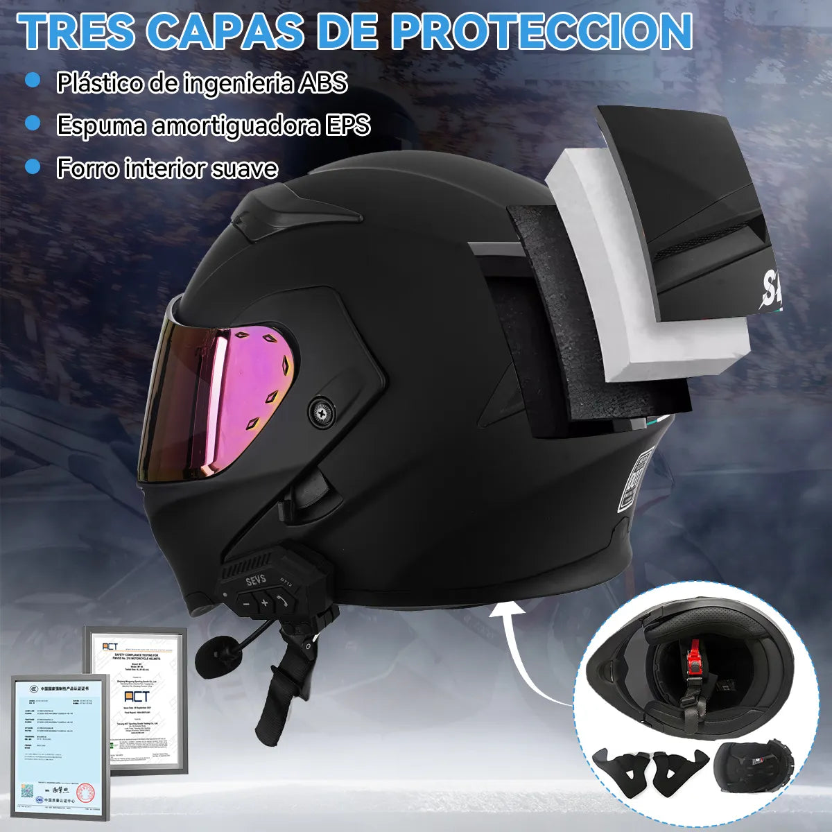 Casco De Moto Negro Casco Abatible Con Auriculares Bluetooth