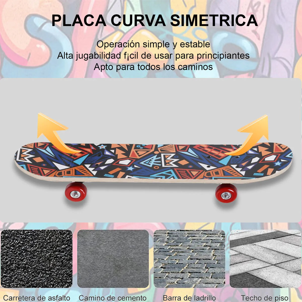 Patineta Skate Vistosa 60cm Estampada Para Niños Madera