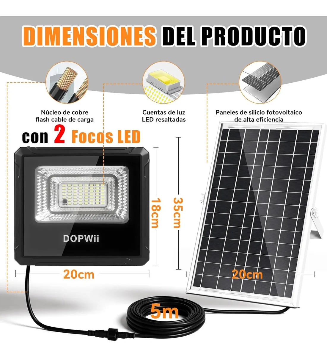 Dopwii Lámpara Solar Led Exterior Reflector Ling2 X
