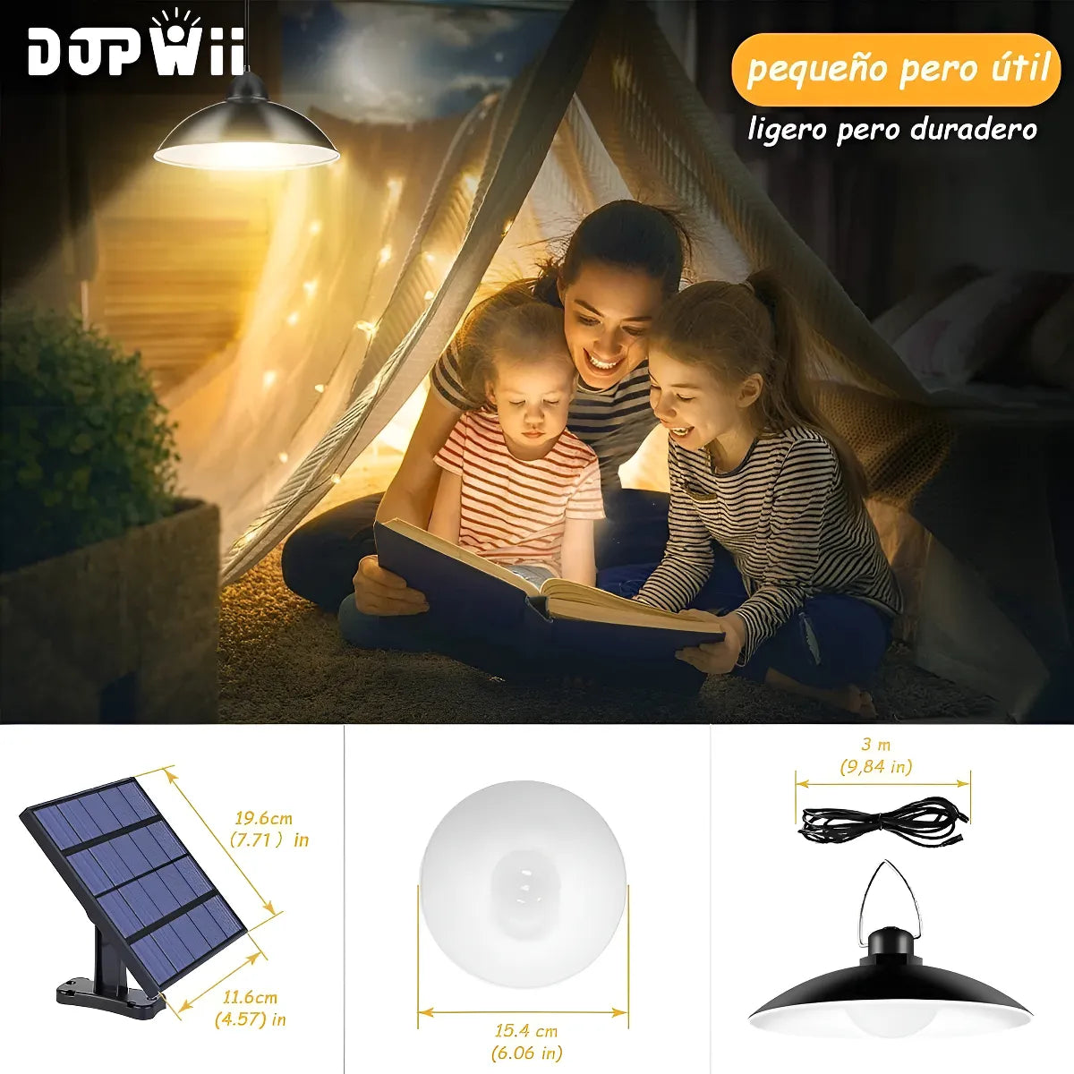 Dopwii® Lámpara Solar Recargable Exterior Con 3 Luces Led