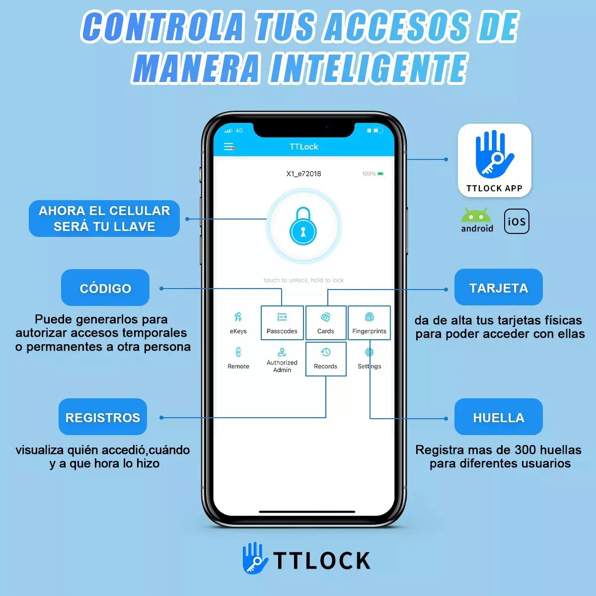 Lokooy LOKOOY-HT2 cerradura inteligente electrónica color negro chapa digital smart lock bluetooth huella digital llave contraseña tarjeta de puerta cinco formas de abrir la puerta