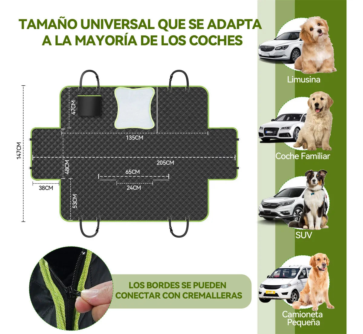 Lokooy Protector Cubre Asientos para Mascotas Negro y Nerde, Cubre Asientos para Perros, Fundas para Autos