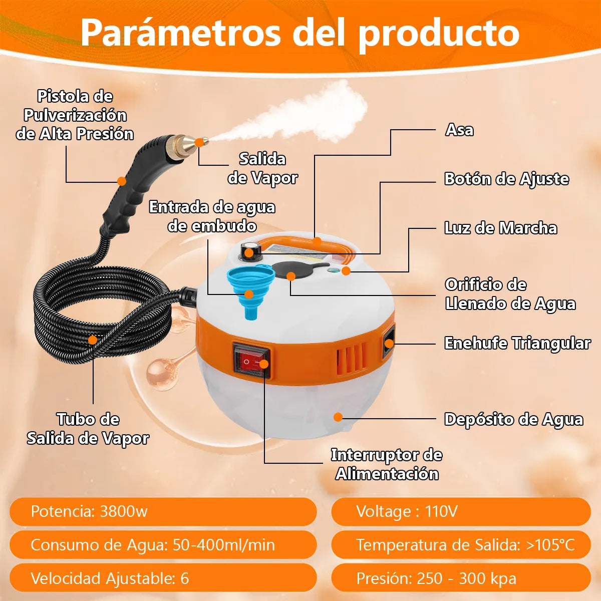 Yudsku® Vapor Cleaner Presurized De 3800w De Alta Temperatura, Vapor Machine For Limpiation, Portable Limpiator Pistola, Apto Para La Limpieza De Cocinas, Baños, Suelos Y Coches