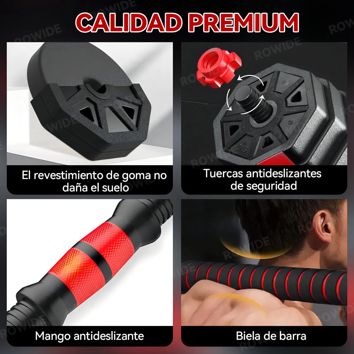 Rowide® Mancuernas Octogonales Pesas Barra Recta Ejercicio Kit Ajustables 20kg,Set De Mancuernas Ajustables Pesas Alta Calidad 20kg Gym,Juego de Mancuernas Barra Recta Ejercicio Kit Ajustables
