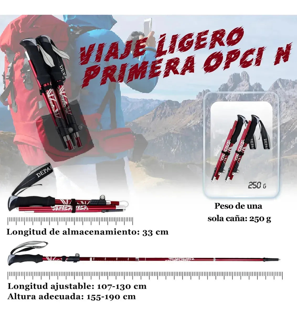 Rowide® 2 Baston Trekking Ligero Senderismo Caminar Escalar