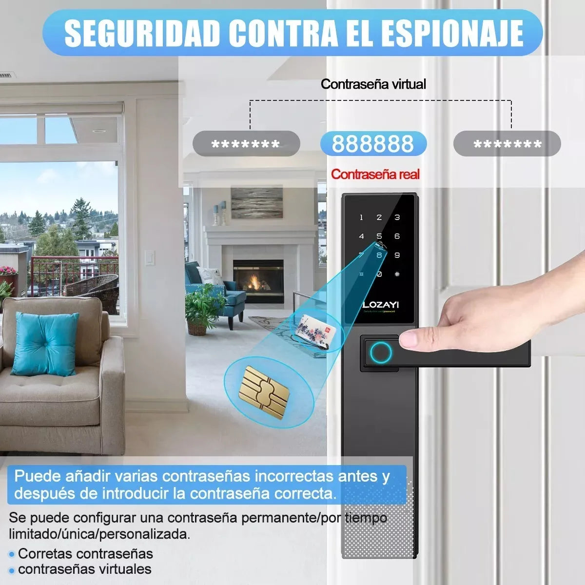 Lokooy LOKOOY-HT2 cerradura inteligente electrónica color negro chapa digital smart lock bluetooth huella digital llave contraseña tarjeta de puerta cinco formas de abrir la puerta