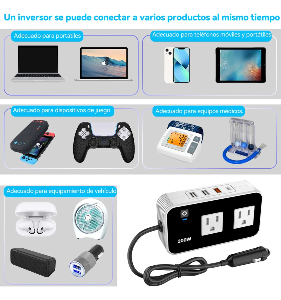 Inversor De Corriente Para Auto De 200w, 12v-110v, Pd 20w
