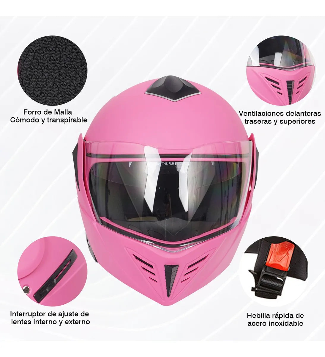 Casco Abatible Certificado Dot Para Moto De Rosa Doble Lente