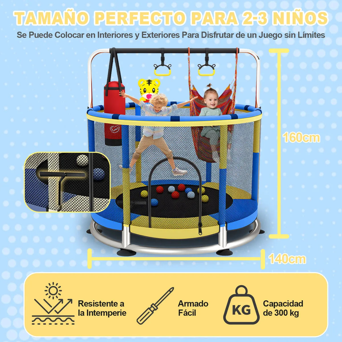 Trampolín para niños juegos al aire libre engrosado ring base apto de 2 a 12 años 2-3 niños a la vez 1.4 m diametro Welikera
