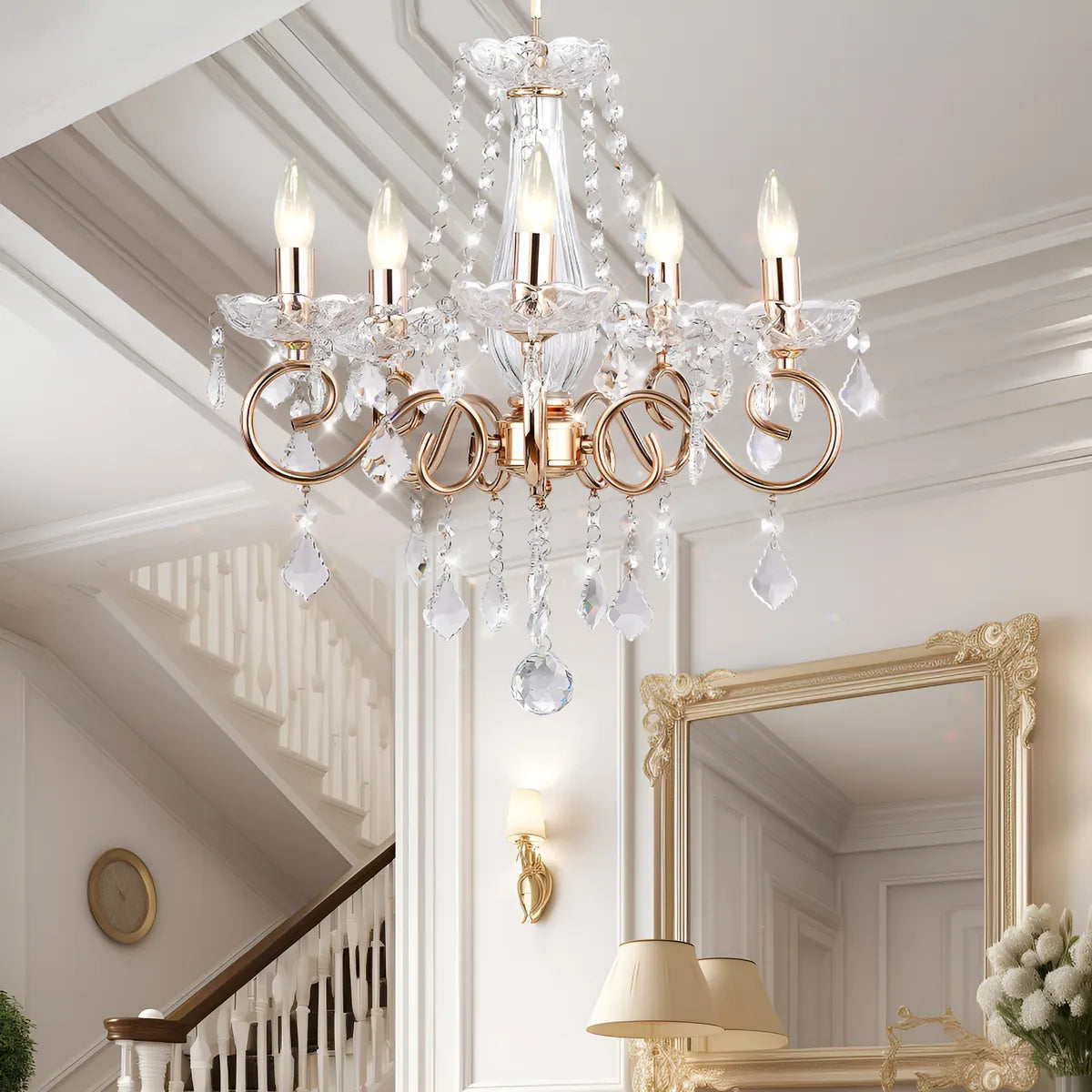 Dopwii Lámpara Colgante De Cristal  Lujoso  Para Sala 5 Luz