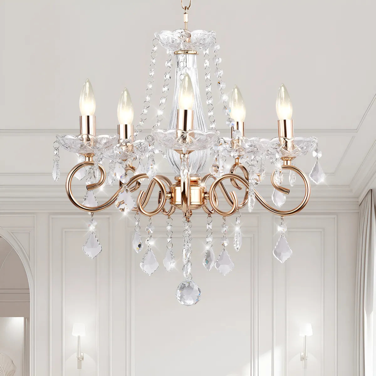Dopwii Lámpara Colgante De Cristal  Lujoso  Para Sala 5 Luz