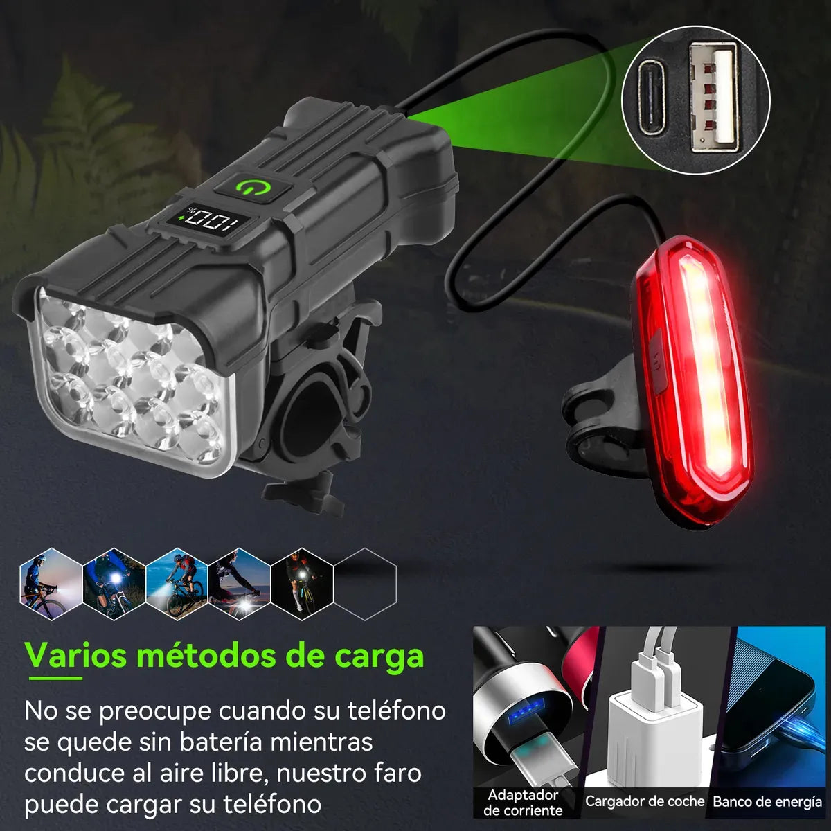 Rowide® Luz Bicicleta Recargable Delantera Traser Y Claxon