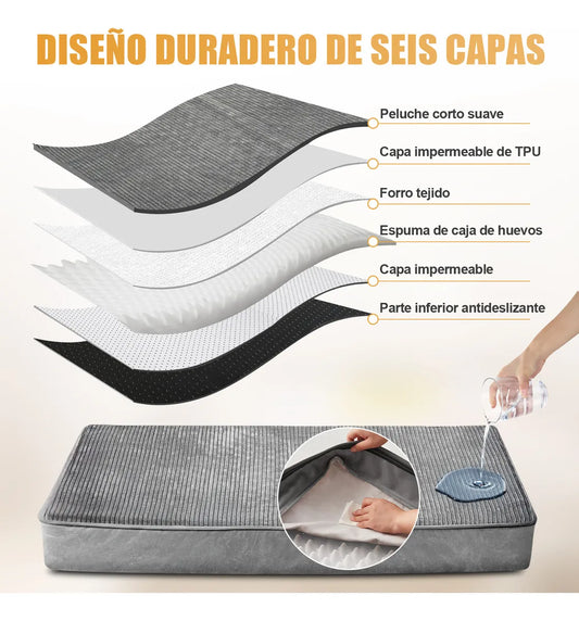 Cama Almohadón Perro Grande LOKOOY Ortopédica Impermeable Lavable Antideslizante Gris