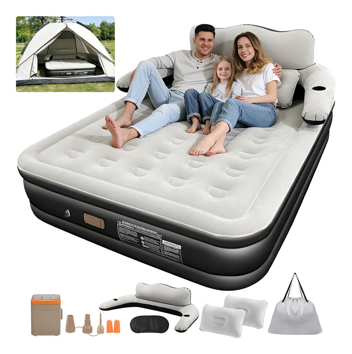 Rowide®colchon Inflable Queen Con Bomba Electrica Almohadas