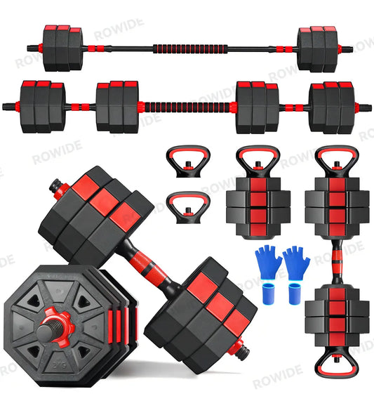 Rowide® Mancuernas Octogonales Pesas Barra Recta Ejercicio Kit Ajustables 20kg,Set De Mancuernas Ajustables Pesas Alta Calidad 20kg Gym,Juego de Mancuernas Barra Recta Ejercicio Kit Ajustables