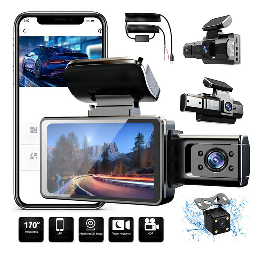 Autodiag® Cámara Para Automóvil Full Hd 1080p 3 En 1 Wi-fi Incorporado, Camara Para Auto Dash Cam, Ltps Pantalla De Polisilicio De Baja Temperatura, Monitoreo De Estacionamiento, Camaras Para Auto