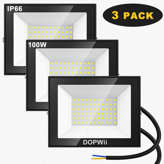 Reflector LED Dopwii 100W Exterior IP66 Luz Blanca Fría 5000K 3 Pzs