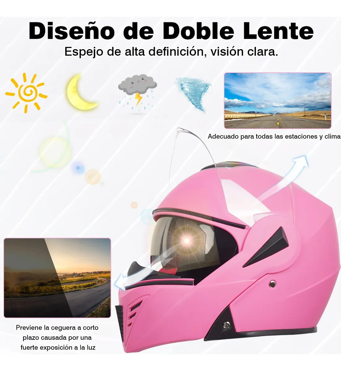 Casco Abatible Certificado Dot Para Moto De Rosa Doble Lente
