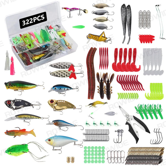 Rowide® 322 Pcs Kit De Cebos De Señuelos De Pesca Lure Profesional，Pesca Profesional,kit De Curricanes Pesca 322 Pcs，322 Piezas Señuelos De Pesca Kit De Pesca Completo Con Caja
