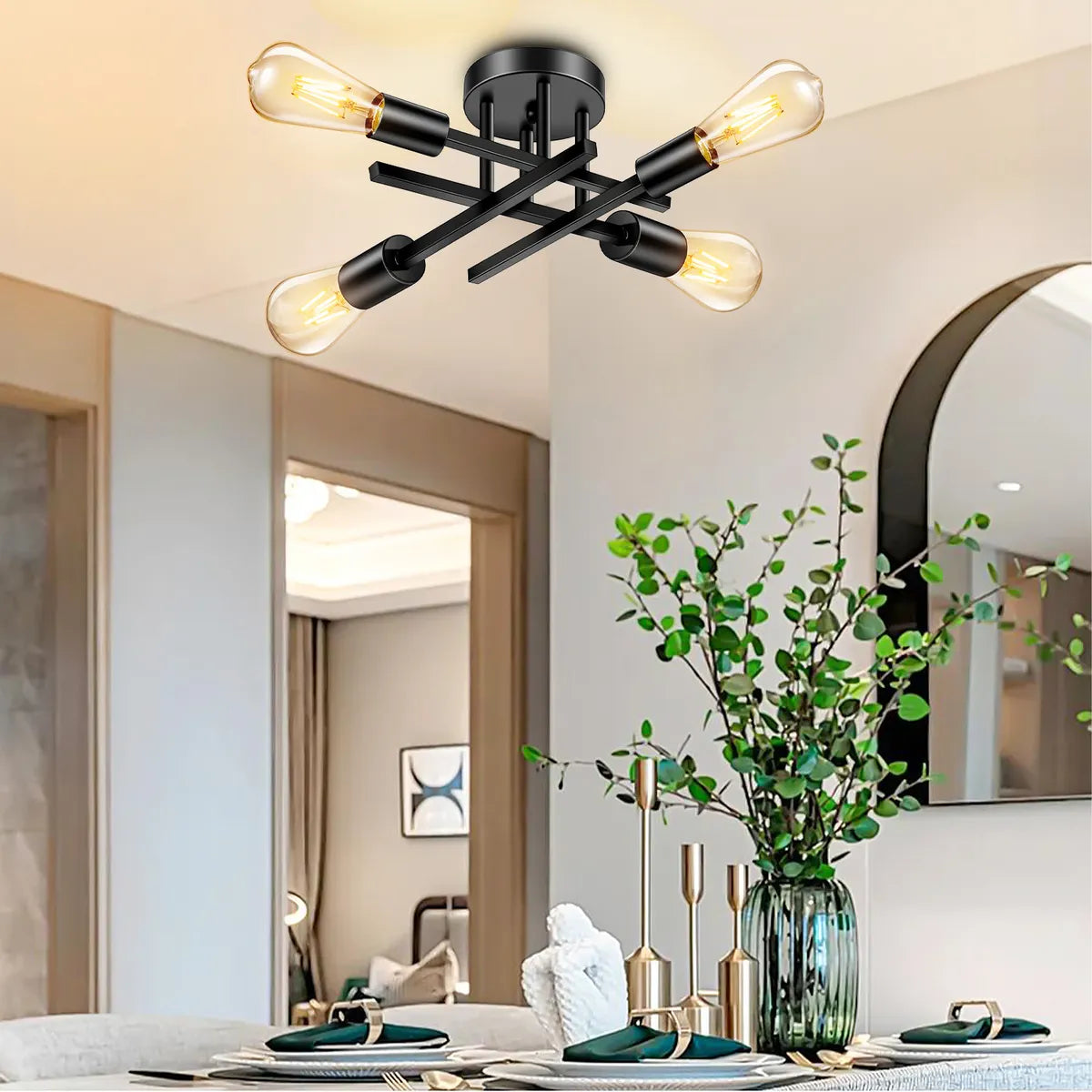 Dopwii® Lámpara De Techo Negro Colgantes Decorativas 4 Luces