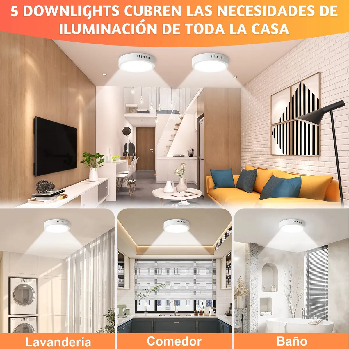 Dopwii 5pzs Lampara De Techo Sobreponer Led 18w Blanco