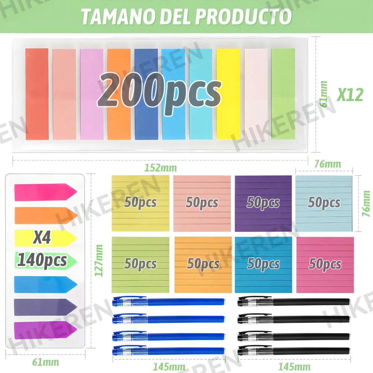 Notas Adhesivas Hikeren Morandi 3360pcs Multicolor PET Reposicionables Impermeables